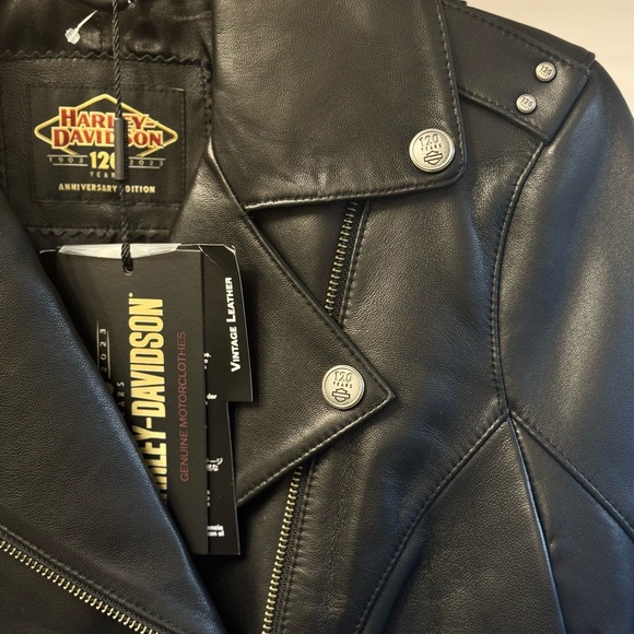 Harley Davidson Women's 120th Anniversary D-Pocket Biker Leather Jacket - Black - Picture 7 of 16